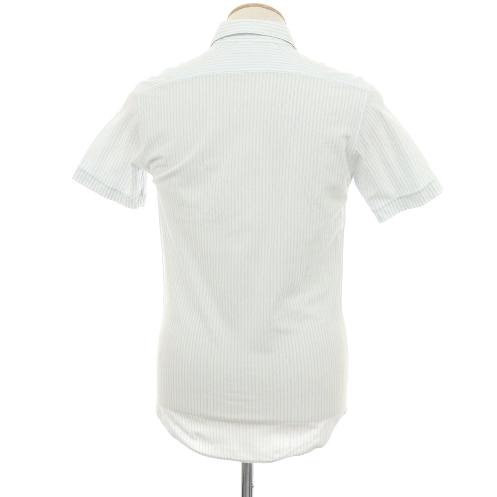 【中古】ラコステ LACOSTE コットンポリエステル ストライプ ボタンダウン 半袖シャツ ホワイトxライトブルー【サイズ3】【 状態ランクA 】【 メンズ 】