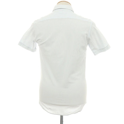 【中古】ラコステ LACOSTE コットンポリエステル ストライプ ボタンダウン 半袖シャツ ホワイトxライトブルー【サイズ3】【 状態ランクA 】【 メンズ 】