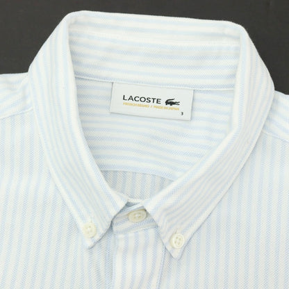 【中古】ラコステ LACOSTE コットンポリエステル ストライプ ボタンダウン 半袖シャツ ホワイトxライトブルー【サイズ3】【 状態ランクA 】【 メンズ 】