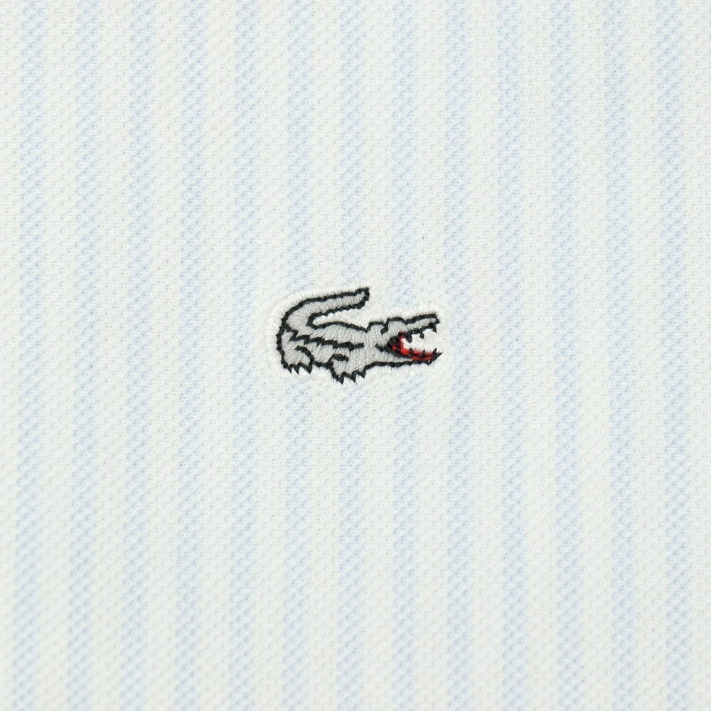 【中古】ラコステ LACOSTE コットンポリエステル ストライプ ボタンダウン 半袖シャツ ホワイトxライトブルー【サイズ3】【 状態ランクA 】【 メンズ 】