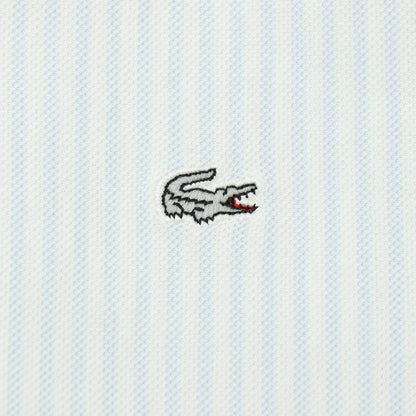 【中古】ラコステ LACOSTE コットンポリエステル ストライプ ボタンダウン 半袖シャツ ホワイトxライトブルー【サイズ3】【 状態ランクA 】【 メンズ 】