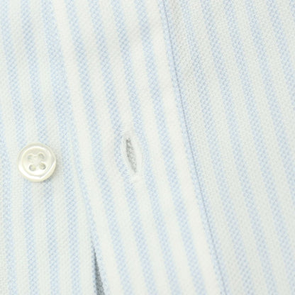 【中古】ラコステ LACOSTE コットンポリエステル ストライプ ボタンダウン 半袖シャツ ホワイトxライトブルー【サイズ3】【 状態ランクA 】【 メンズ 】