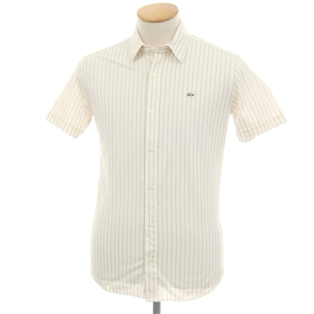 【中古】ラコステ LACOSTE コットンポリエステル ストライプ レギュラーカラー 半袖シャツ オフホワイトxピンク【サイズ2】【 状態ランクA 】【 メンズ 】