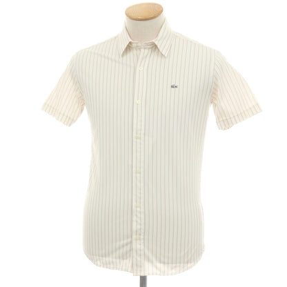 【中古】ラコステ LACOSTE コットンポリエステル ストライプ レギュラーカラー 半袖シャツ オフホワイトxピンク【サイズ2】【 状態ランクA 】【 メンズ 】