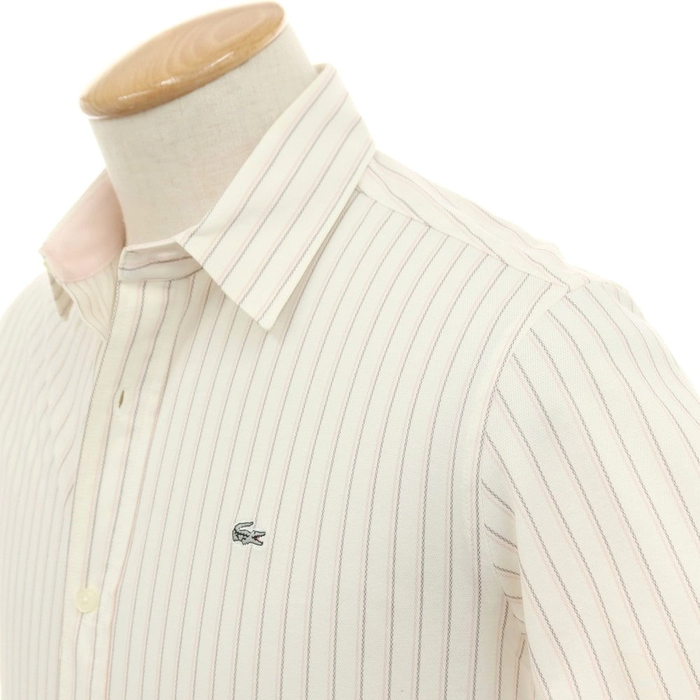 【中古】ラコステ LACOSTE コットンポリエステル ストライプ レギュラーカラー 半袖シャツ オフホワイトxピンク【サイズ2】【 状態ランクA 】【 メンズ 】
