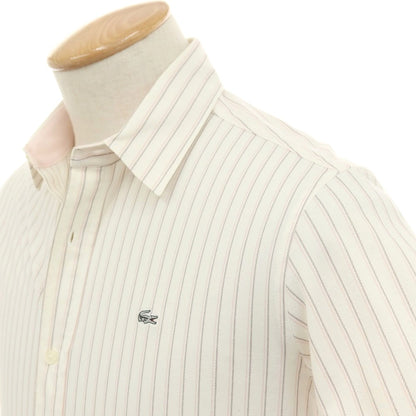【中古】ラコステ LACOSTE コットンポリエステル ストライプ レギュラーカラー 半袖シャツ オフホワイトxピンク【サイズ2】【 状態ランクA 】【 メンズ 】