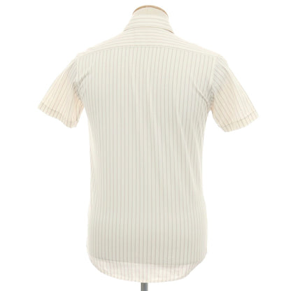 【中古】ラコステ LACOSTE コットンポリエステル ストライプ レギュラーカラー 半袖シャツ オフホワイトxピンク【サイズ2】【 状態ランクA 】【 メンズ 】