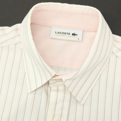 【中古】ラコステ LACOSTE コットンポリエステル ストライプ レギュラーカラー 半袖シャツ オフホワイトxピンク【サイズ2】【 状態ランクA 】【 メンズ 】