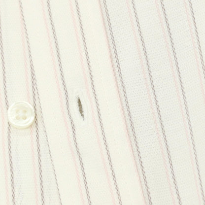 【中古】ラコステ LACOSTE コットンポリエステル ストライプ レギュラーカラー 半袖シャツ オフホワイトxピンク【サイズ2】【 状態ランクA 】【 メンズ 】