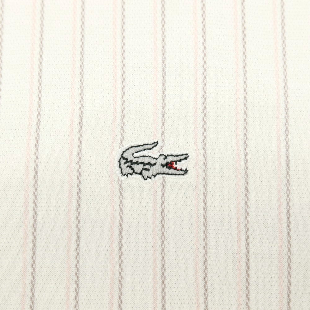 【中古】ラコステ LACOSTE コットンポリエステル ストライプ レギュラーカラー 半袖シャツ オフホワイトxピンク【サイズ2】【 状態ランクA 】【 メンズ 】