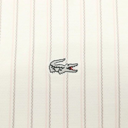 【中古】ラコステ LACOSTE コットンポリエステル ストライプ レギュラーカラー 半袖シャツ オフホワイトxピンク【サイズ2】【 状態ランクA 】【 メンズ 】