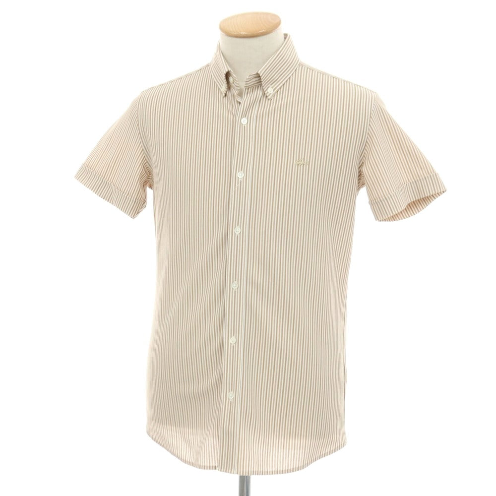 【中古】ラコステ LACOSTE コットンポリエステル ストライプ ボタンダウン 半袖シャツ ベージュ【サイズ2】【 状態ランクA 】【 メンズ 】