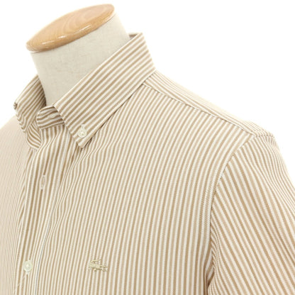 【中古】ラコステ LACOSTE コットンポリエステル ストライプ ボタンダウン 半袖シャツ ベージュ【サイズ2】【 状態ランクA 】【 メンズ 】