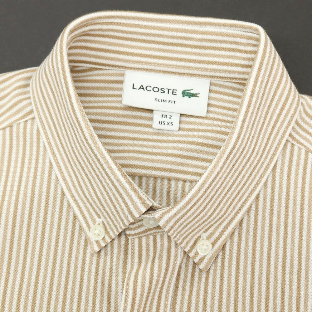 【中古】ラコステ LACOSTE コットンポリエステル ストライプ ボタンダウン 半袖シャツ ベージュ【サイズ2】【 状態ランクA 】【 メンズ 】