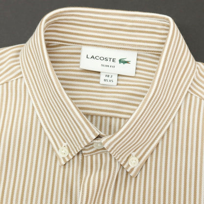 【中古】ラコステ LACOSTE コットンポリエステル ストライプ ボタンダウン 半袖シャツ ベージュ【サイズ2】【 状態ランクA 】【 メンズ 】