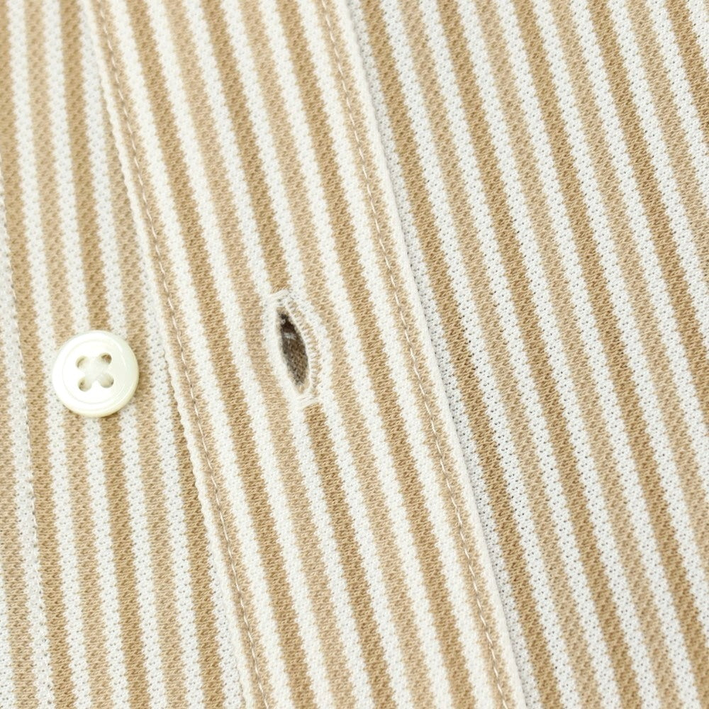 【中古】ラコステ LACOSTE コットンポリエステル ストライプ ボタンダウン 半袖シャツ ベージュ【サイズ2】【 状態ランクA 】【 メンズ 】