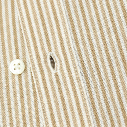 【中古】ラコステ LACOSTE コットンポリエステル ストライプ ボタンダウン 半袖シャツ ベージュ【サイズ2】【 状態ランクA 】【 メンズ 】