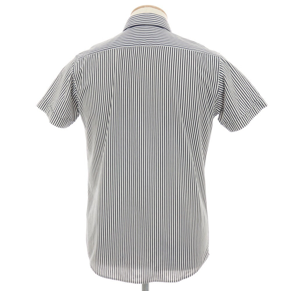 【中古】ラコステ LACOSTE コットンポリエステル ストライプ ボタンダウン 半袖シャツ ネイビーxホワイト【サイズ2】【 状態ランクA 】【 メンズ 】