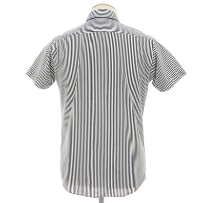 【中古】ラコステ LACOSTE コットンポリエステル ストライプ ボタンダウン 半袖シャツ ネイビーxホワイト【サイズ2】【 状態ランクA 】【 メンズ 】