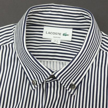 【中古】ラコステ LACOSTE コットンポリエステル ストライプ ボタンダウン 半袖シャツ ネイビーxホワイト【サイズ2】【 状態ランクA 】【 メンズ 】
