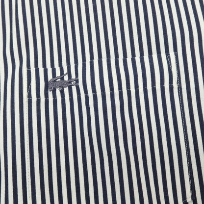 【中古】ラコステ LACOSTE コットンポリエステル ストライプ ボタンダウン 半袖シャツ ネイビーxホワイト【サイズ2】【 状態ランクA 】【 メンズ 】