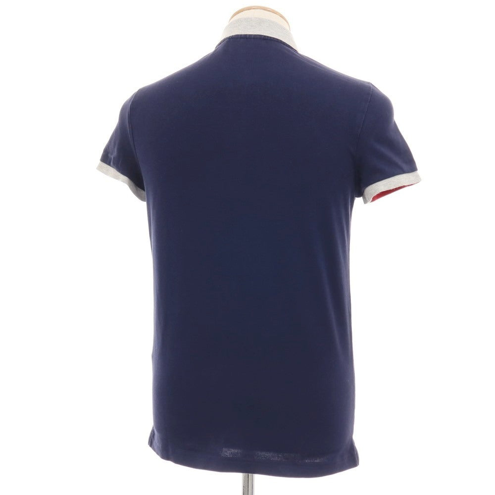 【中古】ラコステ LACOSTE コットンポリウレタン 鹿の子 半袖ポロシャツ ネイビーxライトグレー【サイズ2】【 状態ランクB 】【 メンズ 】
