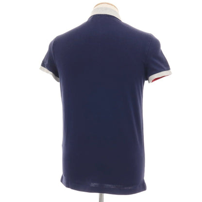 【中古】ラコステ LACOSTE コットンポリウレタン 鹿の子 半袖ポロシャツ ネイビーxライトグレー【サイズ2】【 状態ランクB 】【 メンズ 】