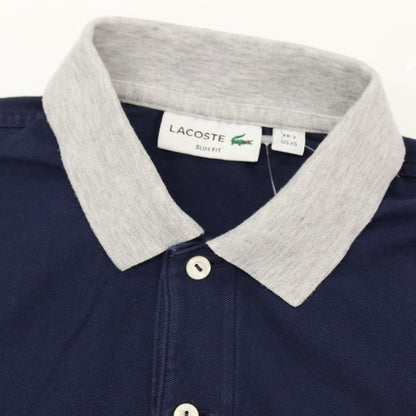 【中古】ラコステ LACOSTE コットンポリウレタン 鹿の子 半袖ポロシャツ ネイビーxライトグレー【サイズ2】【 状態ランクB 】【 メンズ 】