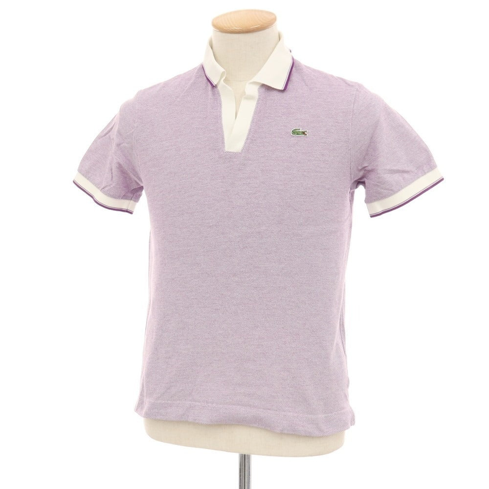 【中古】ラコステ LACOSTE コットン 鹿の子 スキッパー 半袖ポロシャツ パープルxホワイト【サイズ2】【 状態ランクB 】【 メンズ 】