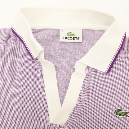 【中古】ラコステ LACOSTE コットン 鹿の子 スキッパー 半袖ポロシャツ パープルxホワイト【サイズ2】【 状態ランクB 】【 メンズ 】