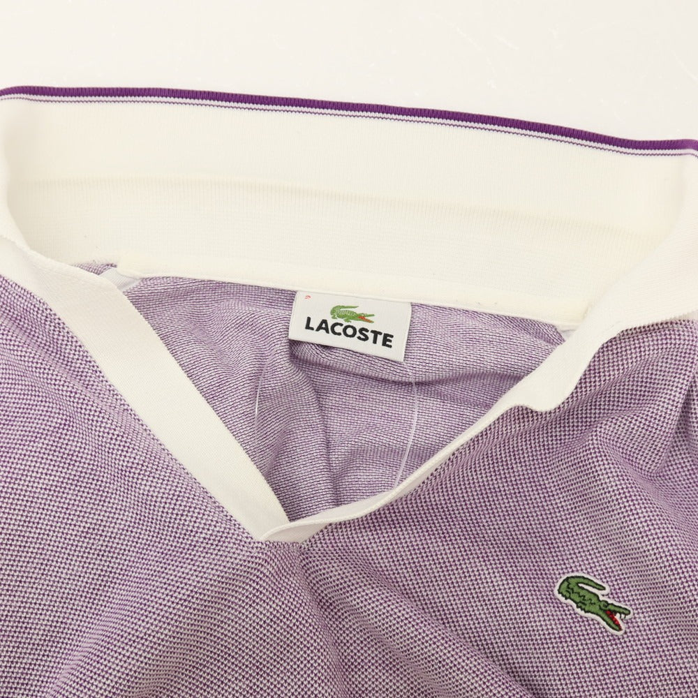 【中古】ラコステ LACOSTE コットン 鹿の子 スキッパー 半袖ポロシャツ パープルxホワイト【サイズ2】【 状態ランクB 】【 メンズ 】