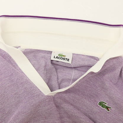 【中古】ラコステ LACOSTE コットン 鹿の子 スキッパー 半袖ポロシャツ パープルxホワイト【サイズ2】【 状態ランクB 】【 メンズ 】