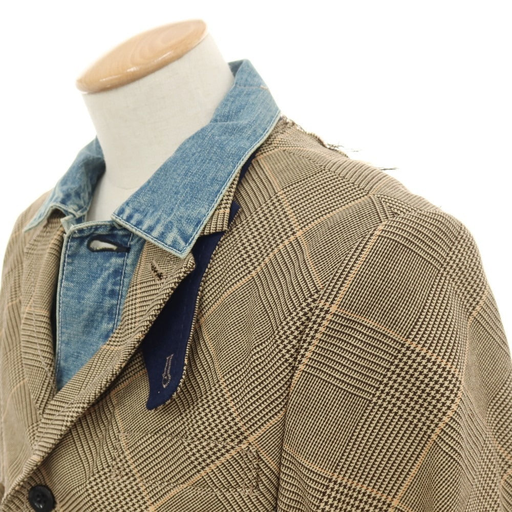 【中古】サカイ Sacai コットン グレンチェック ドッキング デニムジャケット ブルーxベージュ【サイズ1】【メンズ】 中古】サカイ Sacai コットン グレンチェック ドッキング デニム