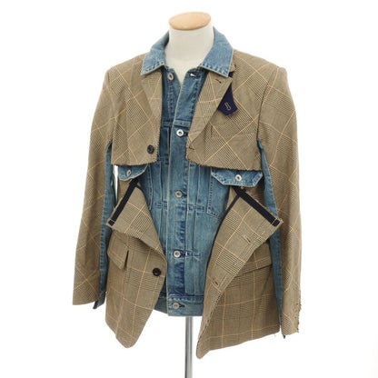 【中古】サカイ Sacai コットン グレンチェック ドッキング デニムジャケット ブルーxベージュ【サイズ1】【 状態ランクB 】【 メンズ 】