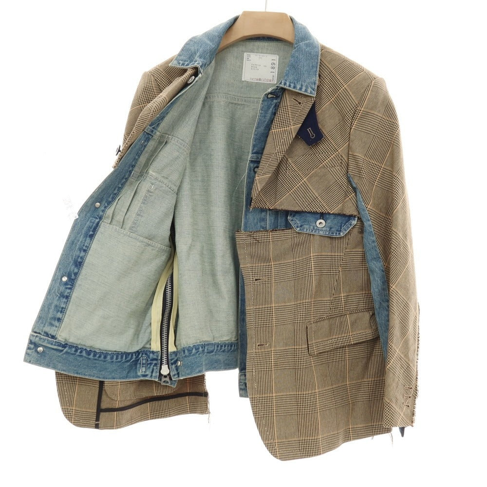 【中古】サカイ Sacai コットン グレンチェック ドッキング デニムジャケット ブルーxベージュ【サイズ1】【 状態ランクB 】【 メンズ 】