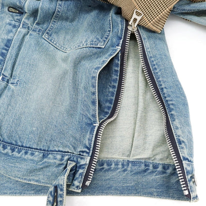 【中古】サカイ Sacai コットン グレンチェック ドッキング デニムジャケット ブルーxベージュ【サイズ1】【 状態ランクB 】【 メンズ 】