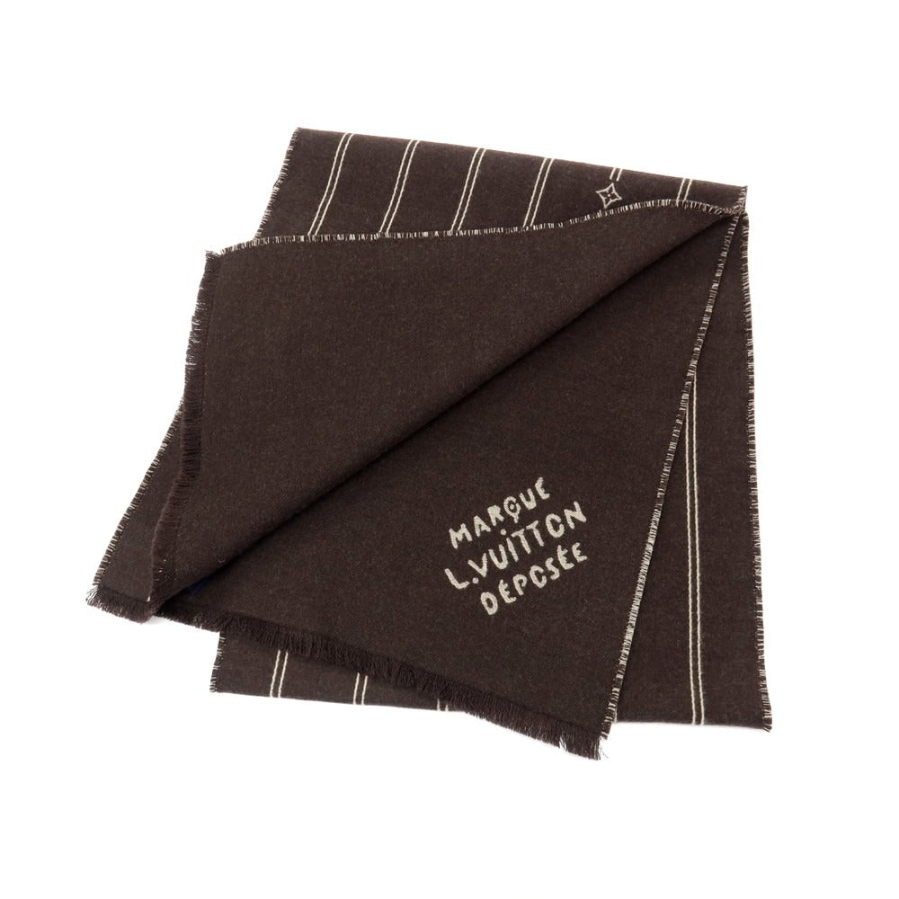 【中古】ルイ ヴィトン LOUIS VUITTON M77187 ウール モノグラム ストライプス マフラー ダークブラウンxベージュ【 状態ランクA 】【 ユニセックス 】