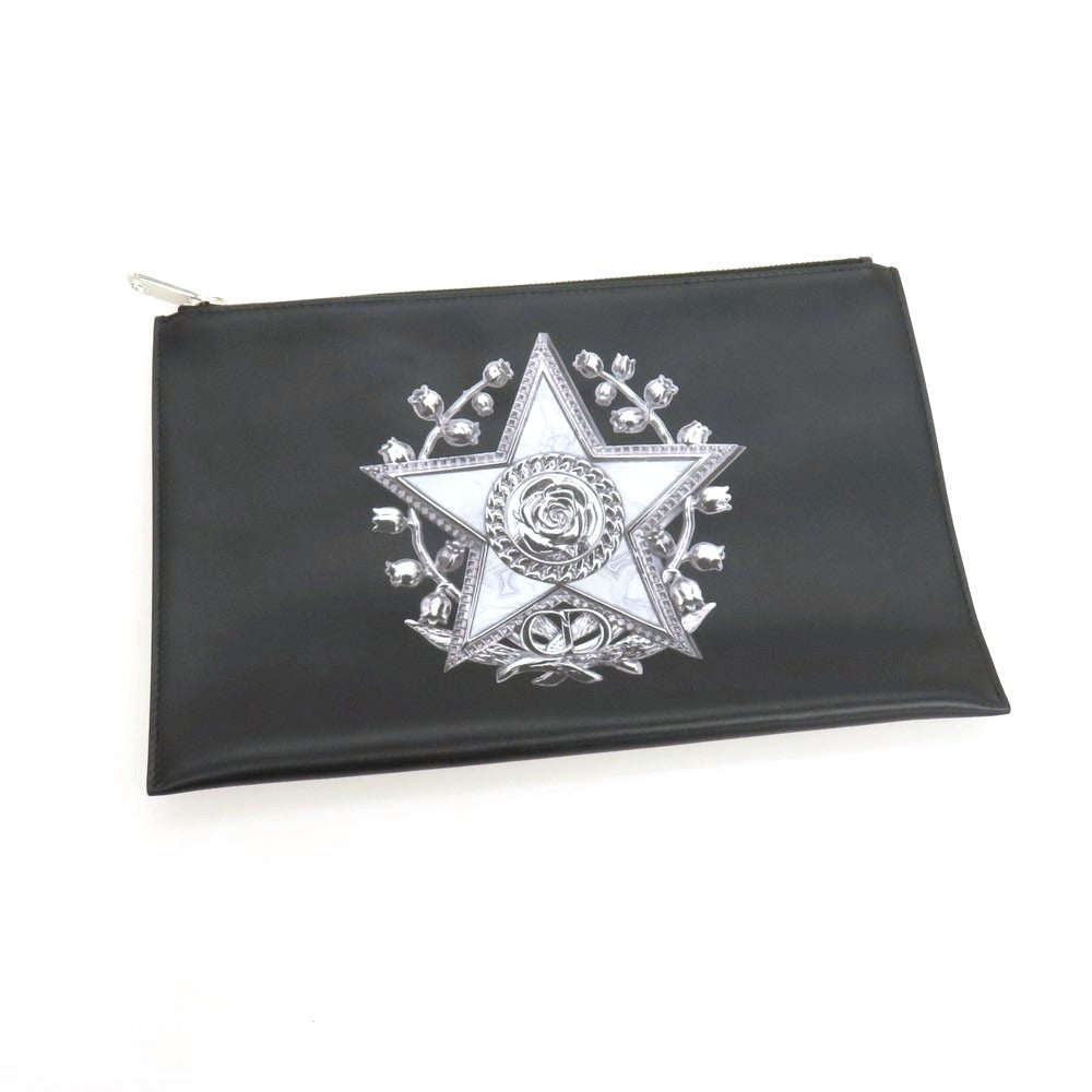 【中古】ディオール Dior レザー スター×ローズ プリント クラッチバッグ ブラック【 状態ランクA 】【 メンズ 】