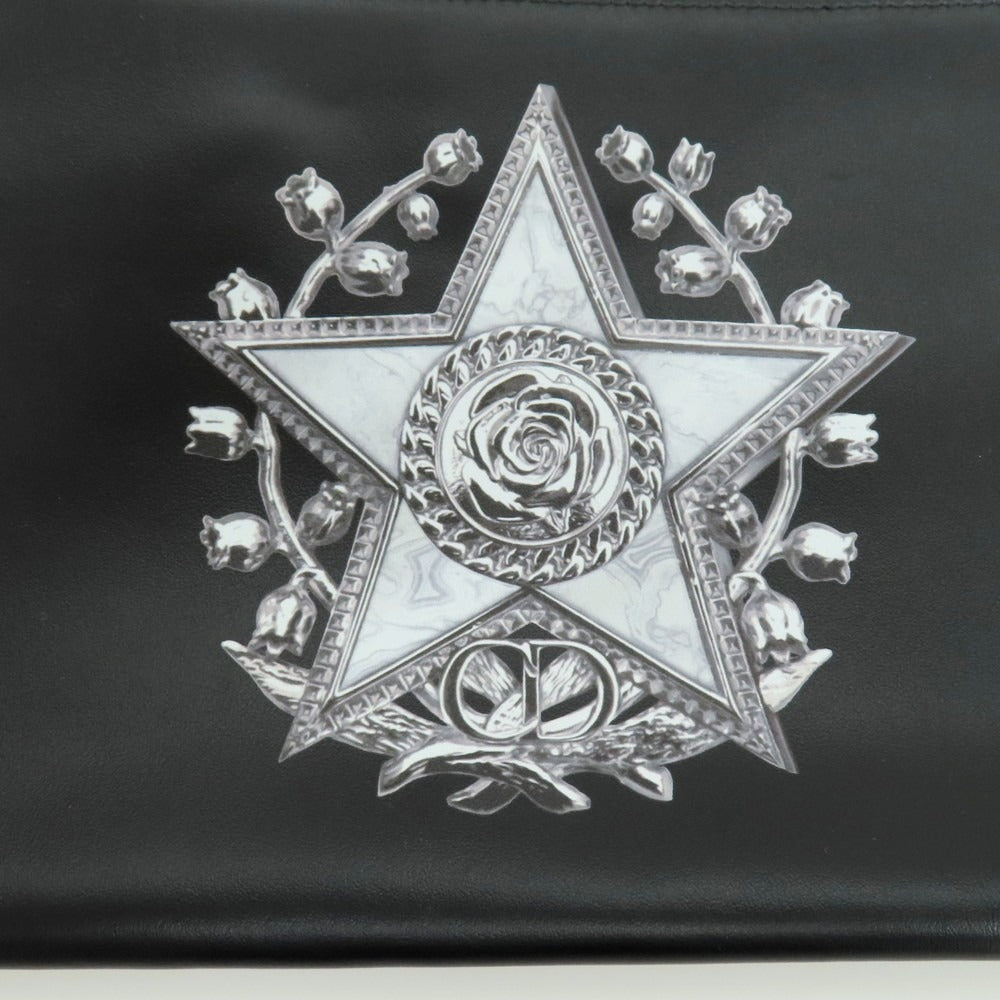 【中古】ディオール Dior レザー スター×ローズ プリント クラッチバッグ ブラック【 状態ランクA 】【 メンズ 】