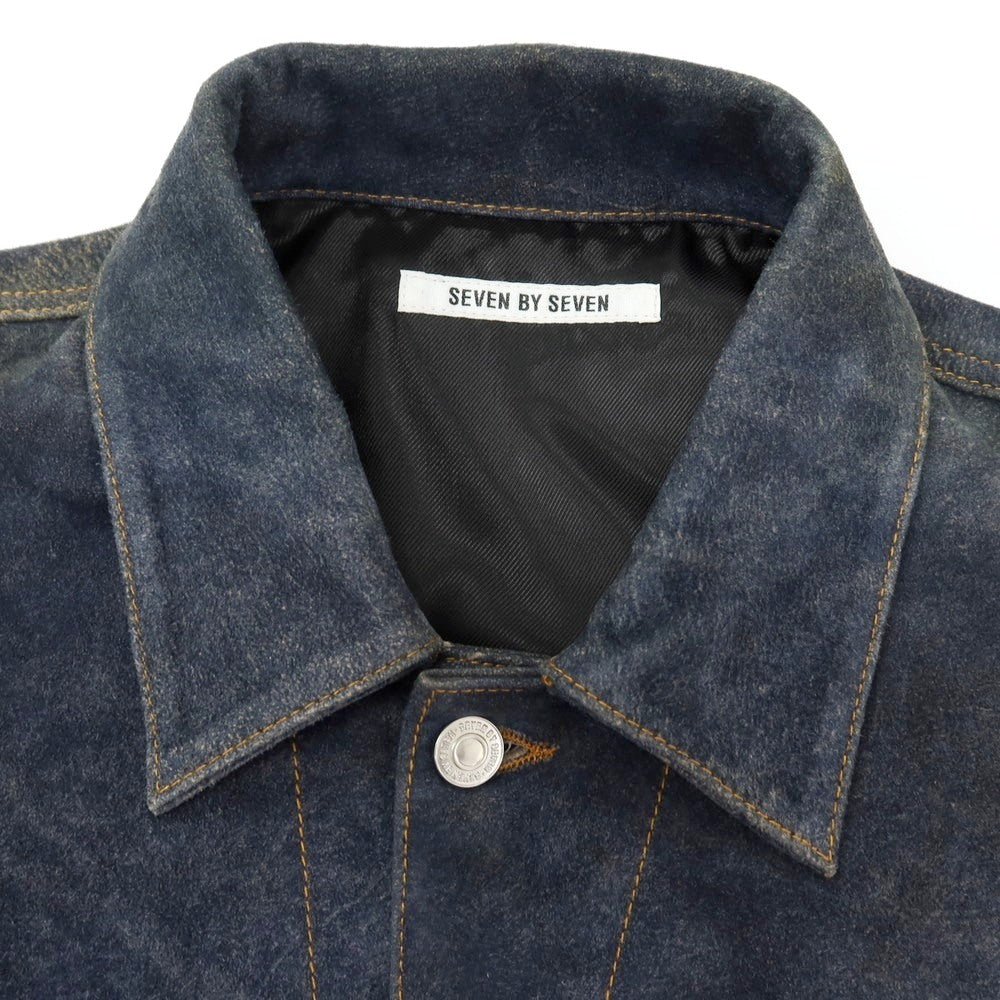 【中古】セブン バイ セブン SEVEN BY SEVEN 2026年春夏 URBAN RESEARCH別注 アンティーク加工 レザー ジャケット ブルゾン ネイビー【サイズ表記なし（XL位）】【 状態ランクA 】【 メンズ 】