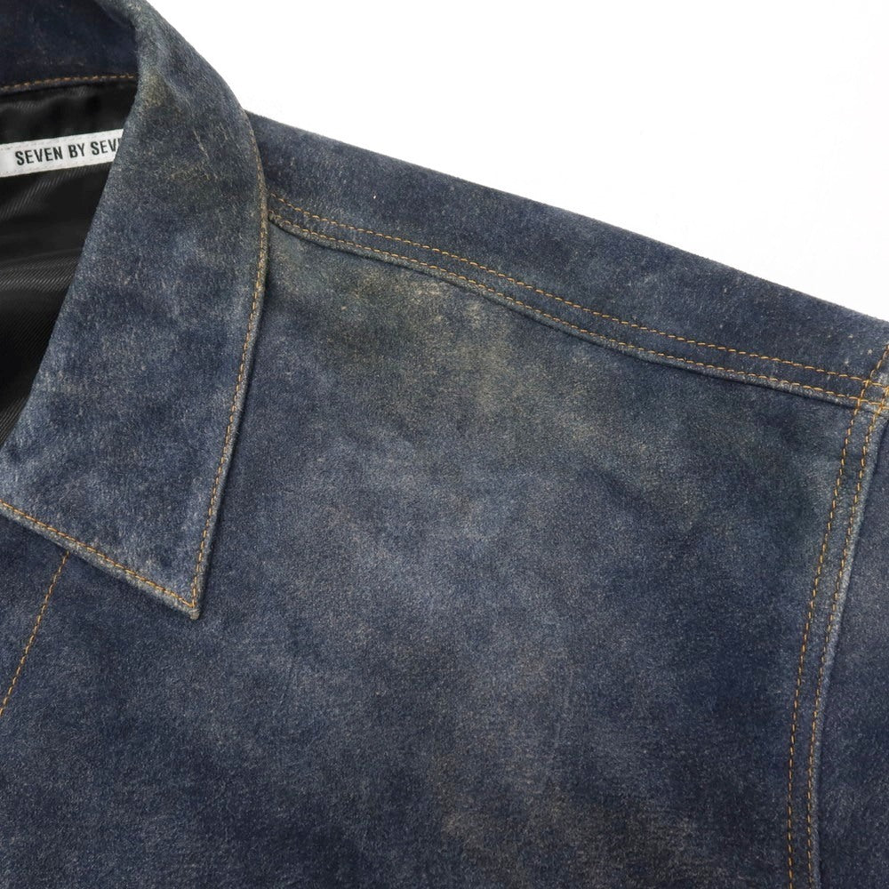 【中古】セブン バイ セブン SEVEN BY SEVEN 2026年春夏 URBAN RESEARCH別注 アンティーク加工 レザー ジャケット ブルゾン ネイビー【サイズ表記なし（XL位）】【 状態ランクA 】【 メンズ 】