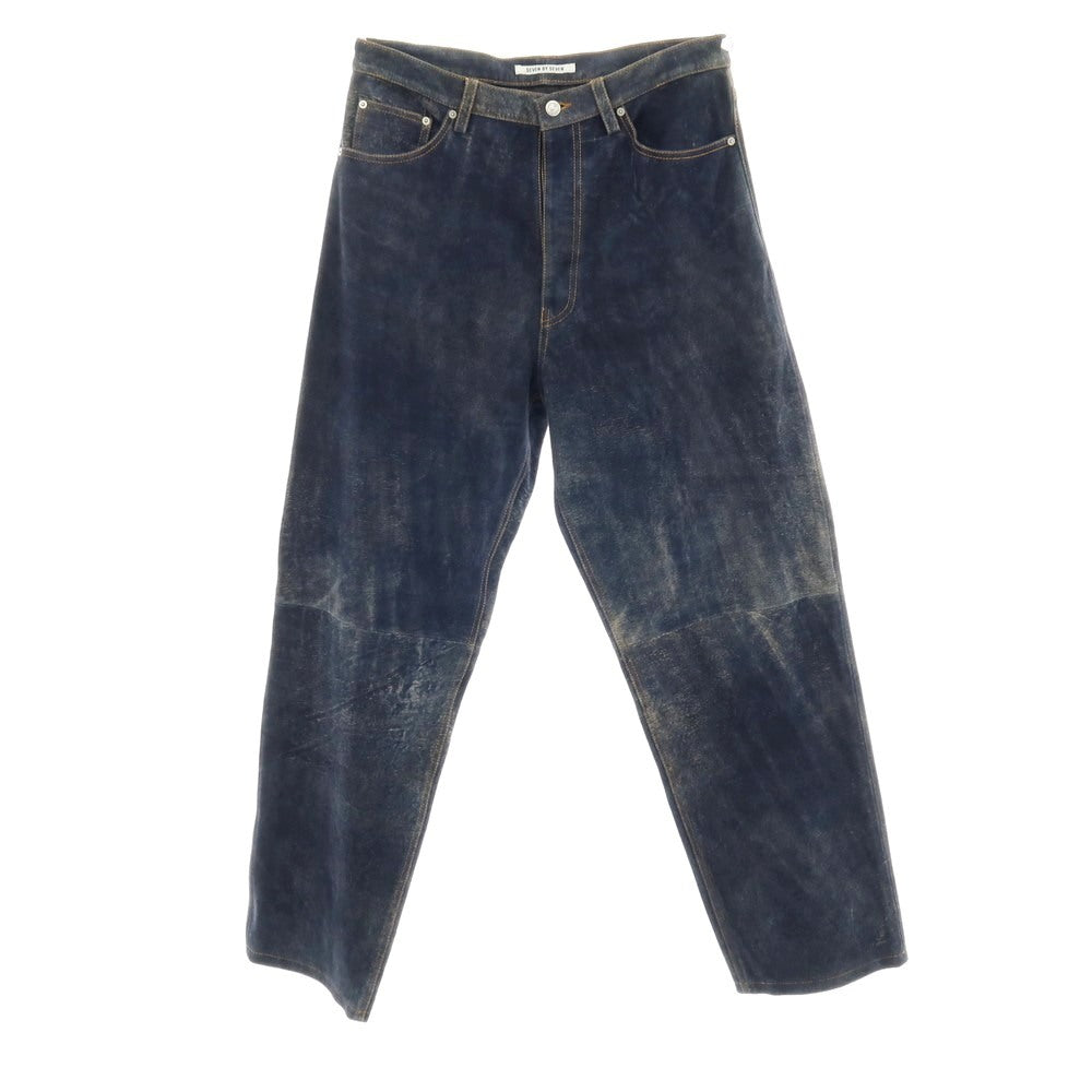 【中古】セブン バイ セブン SEVEN BY SEVEN 2026年春夏 URBAN RESEARCH別注 アンティーク加工 レザー 5ポケットパンツ ネイビー【サイズ表記なし（M位）】【 状態ランクA 】【 メンズ 】