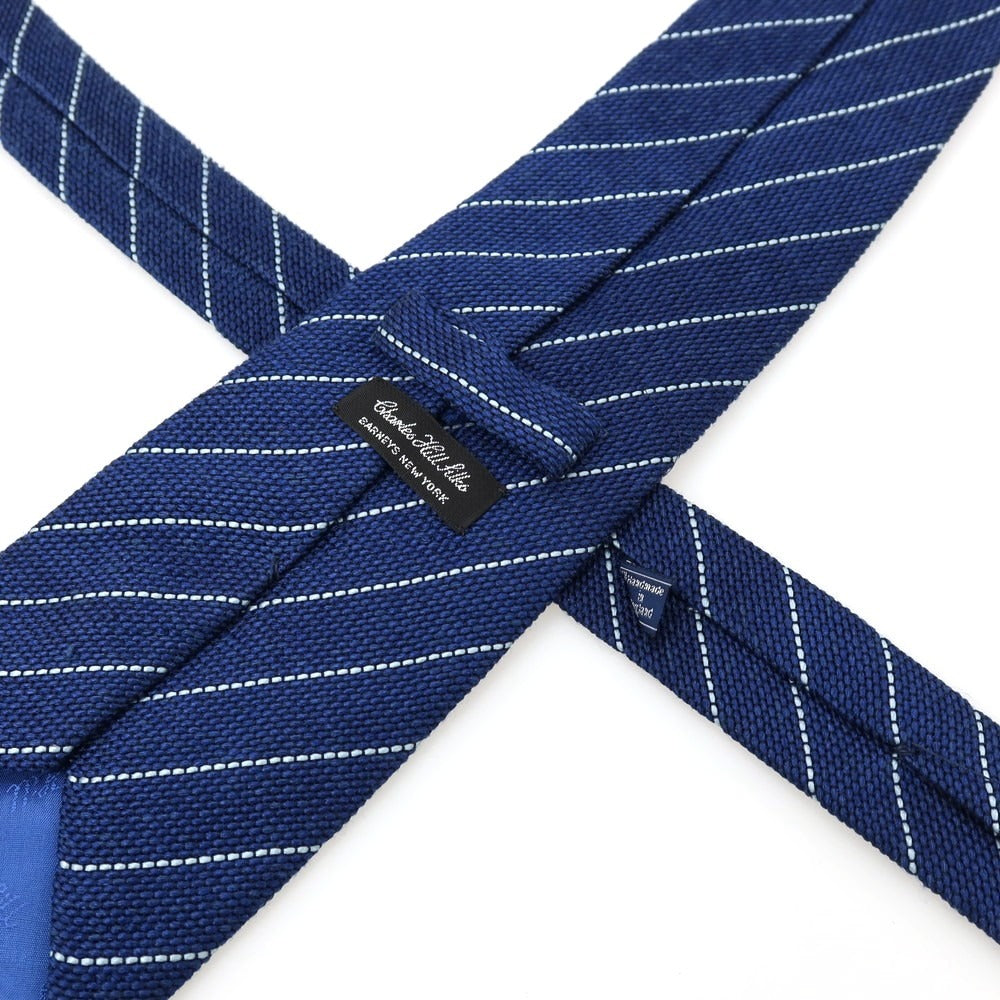 【中古】チャールズヒル Charles Hill BARNEYS NEWYORK別注 シルクリネン ストライプ柄ネクタイ ブルーxホワイト【 状態ランクC 】【 メンズ 】