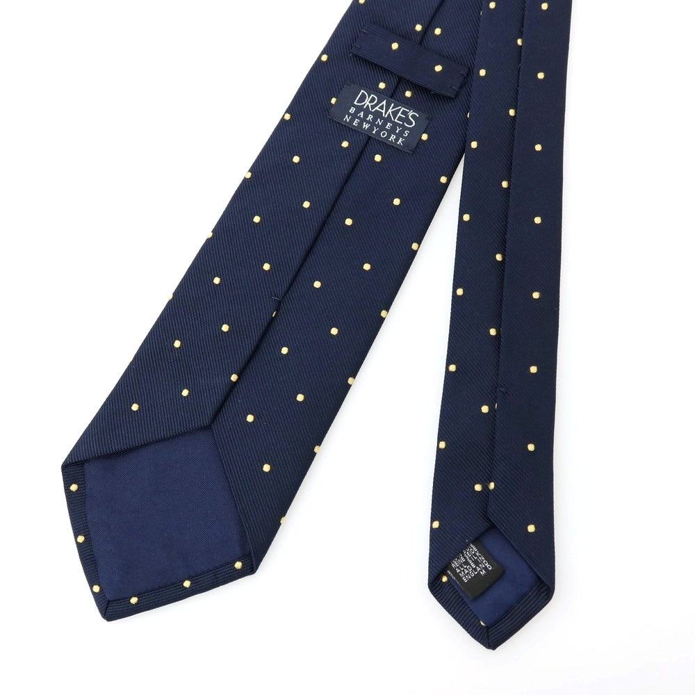 【中古】ドレイクス DRAKES BARNEYS NEWYORK別注 シルク ドット柄ネクタイ ネイビーxイエロー【 状態ランクC 】【 メンズ 】