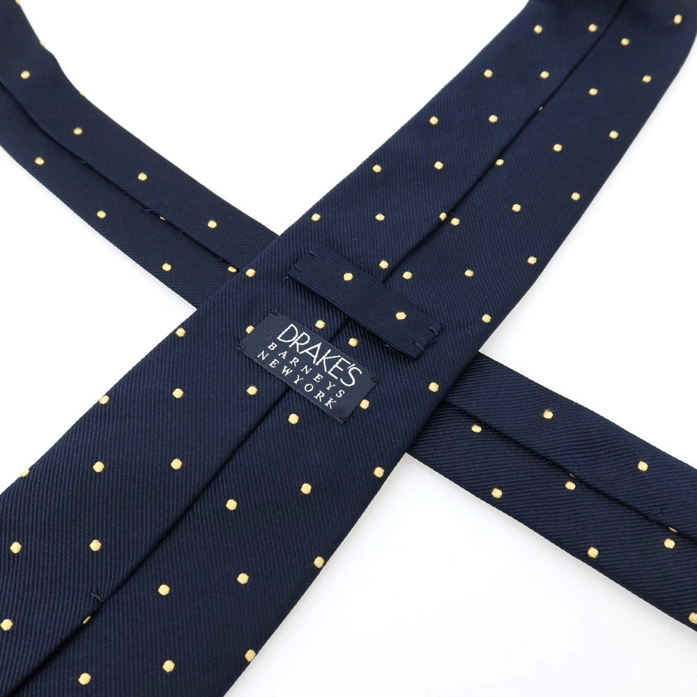 【中古】ドレイクス DRAKES BARNEYS NEWYORK別注 シルク ドット柄ネクタイ ネイビーxイエロー【 状態ランクC 】【 メンズ 】