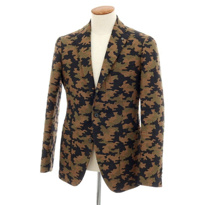【中古】タリアトーレ TAGLIATORE コットンシルク カモフラージュ 2B カジュアルジャケット ブラウンxオリーブ【サイズ48】【 状態ランクB 】【 メンズ 】