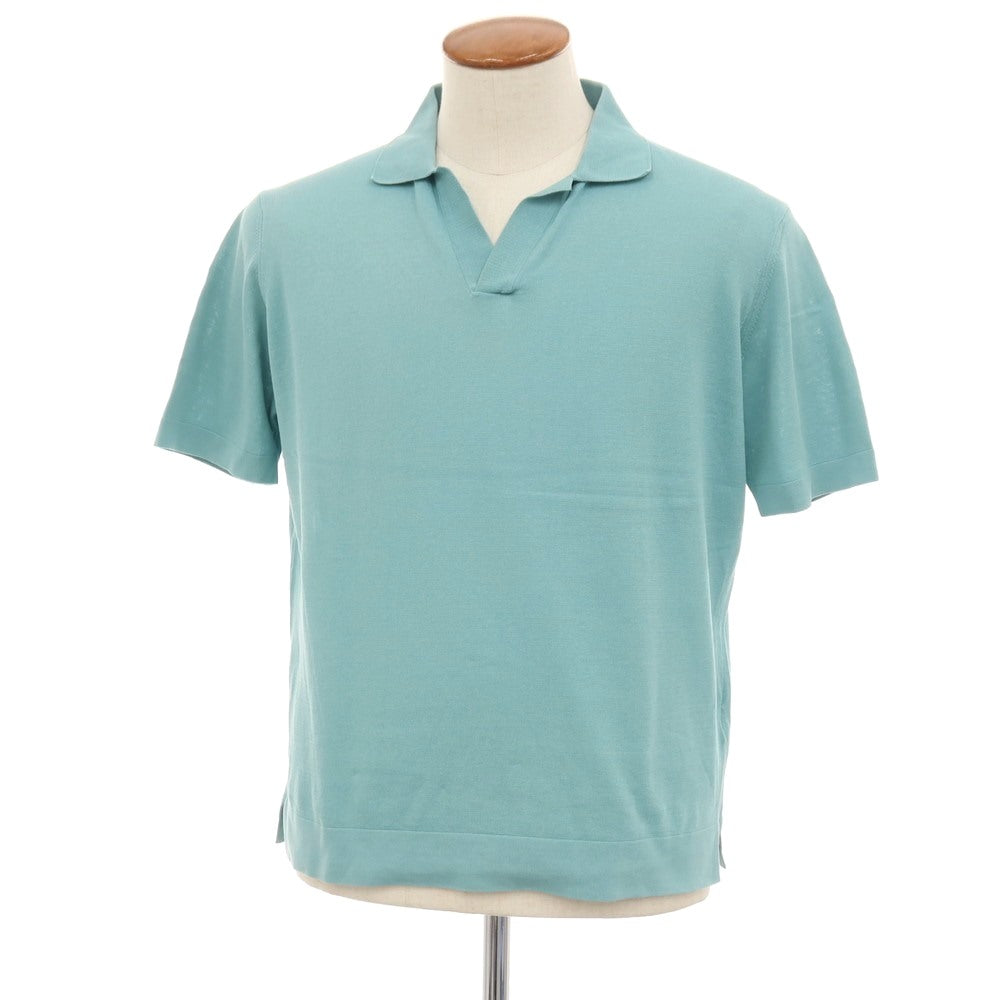 【中古】フィリッポ デ ローレンティス FILIPPO DE LAURENTIIS クレープコットン スキッパー 半袖 ポロニット ミントブルー系【サイズ48】【 状態ランクC 】【 メンズ 】