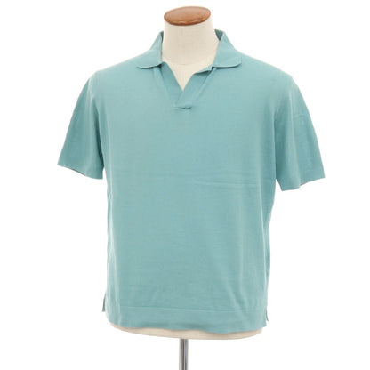 【中古】フィリッポ デ ローレンティス FILIPPO DE LAURENTIIS クレープコットン スキッパー 半袖 ポロニット ミントブルー系【サイズ48】【 状態ランクC 】【 メンズ 】