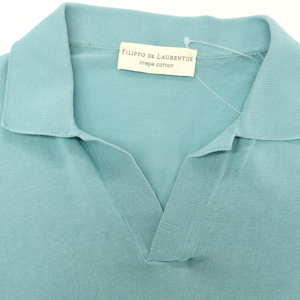 【中古】フィリッポ デ ローレンティス FILIPPO DE LAURENTIIS クレープコットン スキッパー 半袖 ポロニット ミントブルー系【サイズ48】【 状態ランクC 】【 メンズ 】