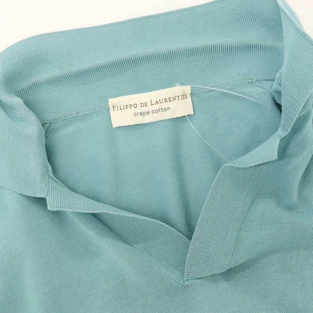【中古】フィリッポ デ ローレンティス FILIPPO DE LAURENTIIS クレープコットン スキッパー 半袖 ポロニット ミントブルー系【サイズ48】【 状態ランクC 】【 メンズ 】